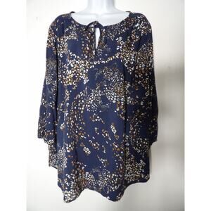 Evri 2X Top Tunic Cheetah Leopard Jag Animal Blue Office Career Big Cat Rayon